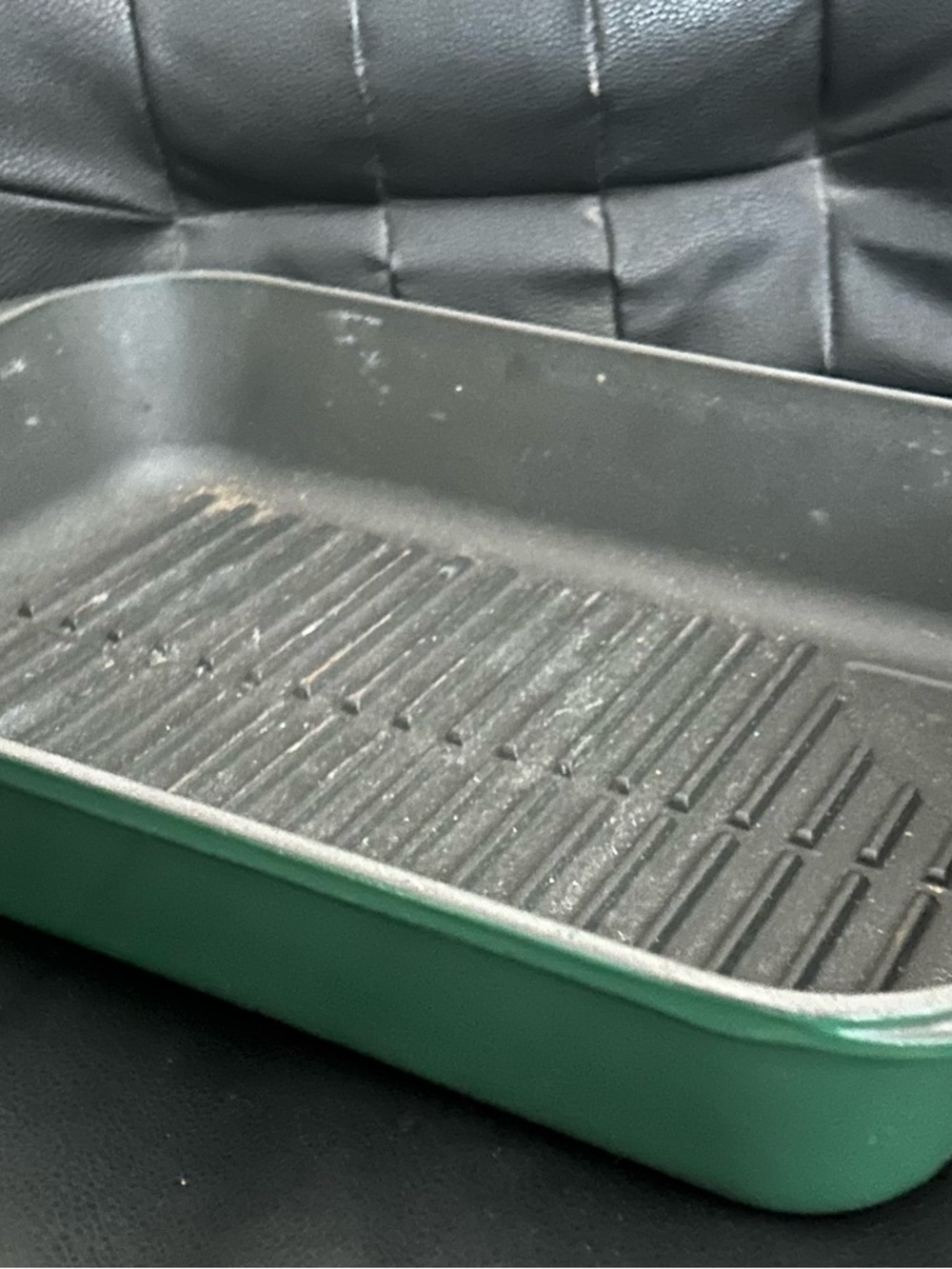VTG Le Creuset Reservior Grill Ribbed Roasting Dish Pan OLIVE/Green 30 13"x8.25"